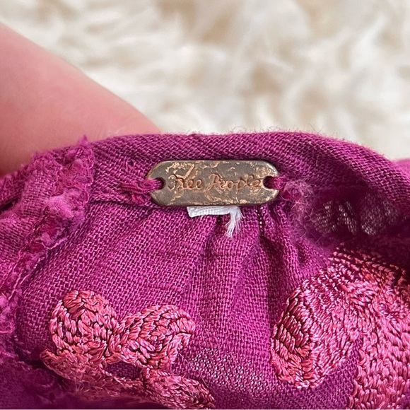 Free People Fiona Embroidered Mini Dress puff short sleeve back bow free fit XS - Picture 10 of 12